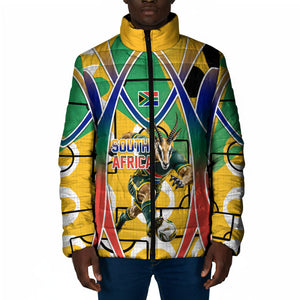 Personalized South Africa Football Springbok Padded Jacket Bafana Bafana Rainbow Nation Flag Colors