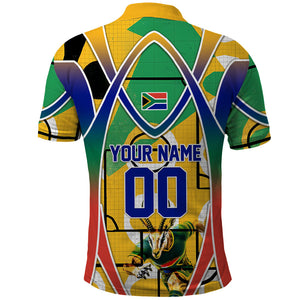 Personalized South Africa Football Springbok Polo Shirt Bafana Bafana Rainbow Nation Flag Colors