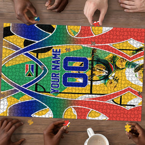 Personalized South Africa Football Springbok Puzzle Bafana Bafana Rainbow Nation Flag Colors
