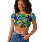 Personalized South Africa Football Springbok Raglan Cropped T shirt Bafana Bafana Rainbow Nation Flag Colors