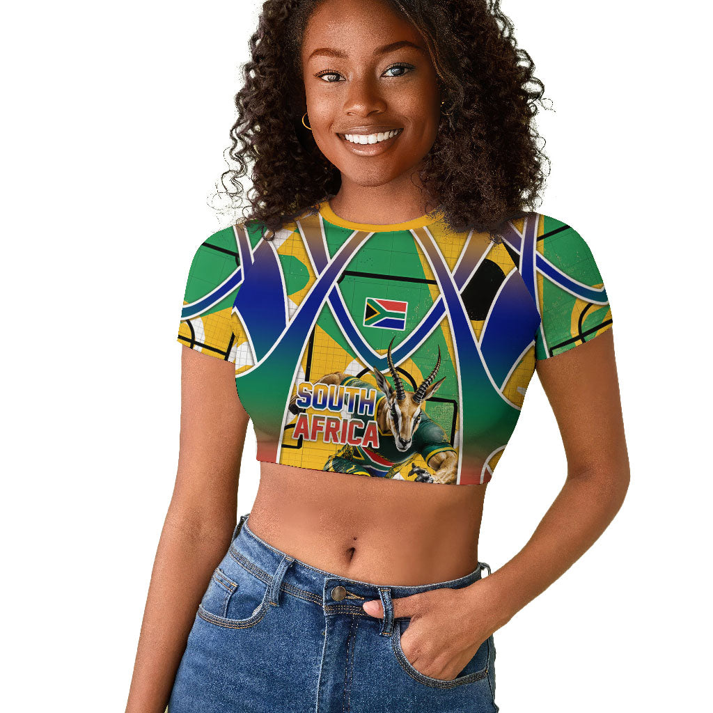 Personalized South Africa Football Springbok Raglan Cropped T shirt Bafana Bafana Rainbow Nation Flag Colors
