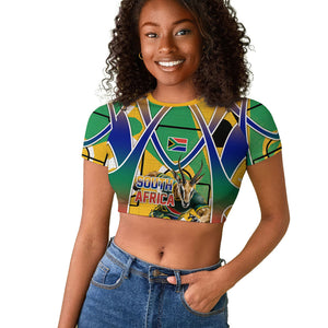Personalized South Africa Football Springbok Raglan Cropped T shirt Bafana Bafana Rainbow Nation Flag Colors