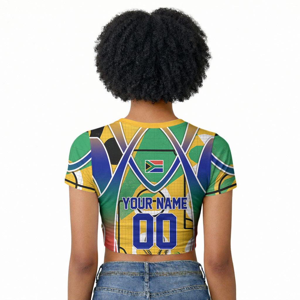 Personalized South Africa Football Springbok Raglan Cropped T shirt Bafana Bafana Rainbow Nation Flag Colors