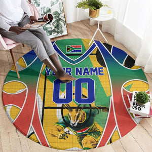 Personalized South Africa Football Springbok Round Carpet Bafana Bafana Rainbow Nation Flag Colors