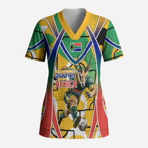 Personalized South Africa Football Springbok Scrub Top Bafana Bafana Rainbow Nation Flag Colors