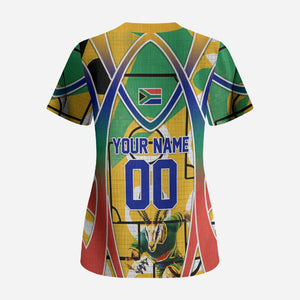 Personalized South Africa Football Springbok Scrub Top Bafana Bafana Rainbow Nation Flag Colors