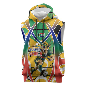 Personalized South Africa Football Springbok Sleeveless Hoodie Bafana Bafana Rainbow Nation Flag Colors