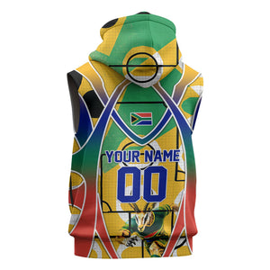 Personalized South Africa Football Springbok Sleeveless Hoodie Bafana Bafana Rainbow Nation Flag Colors