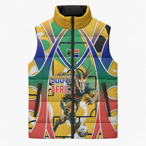 Personalized South Africa Football Springbok Sleeveless Puffer Jacket Bafana Bafana Rainbow Nation Flag Colors