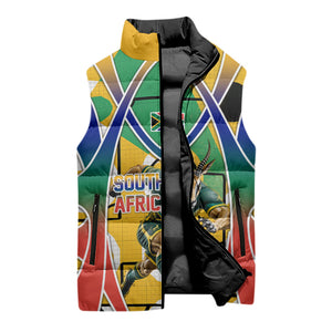 Personalized South Africa Football Springbok Sleeveless Puffer Jacket Bafana Bafana Rainbow Nation Flag Colors