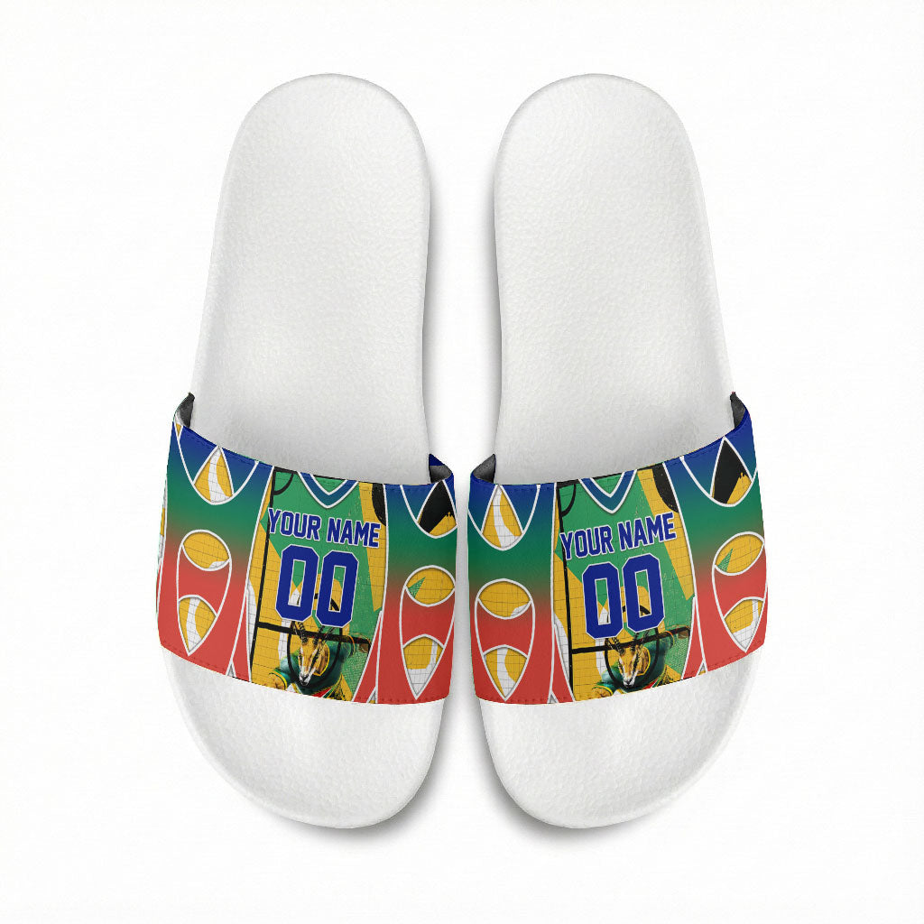 Personalized South Africa Football Springbok Slide Sandals Bafana Bafana Rainbow Nation Flag Colors