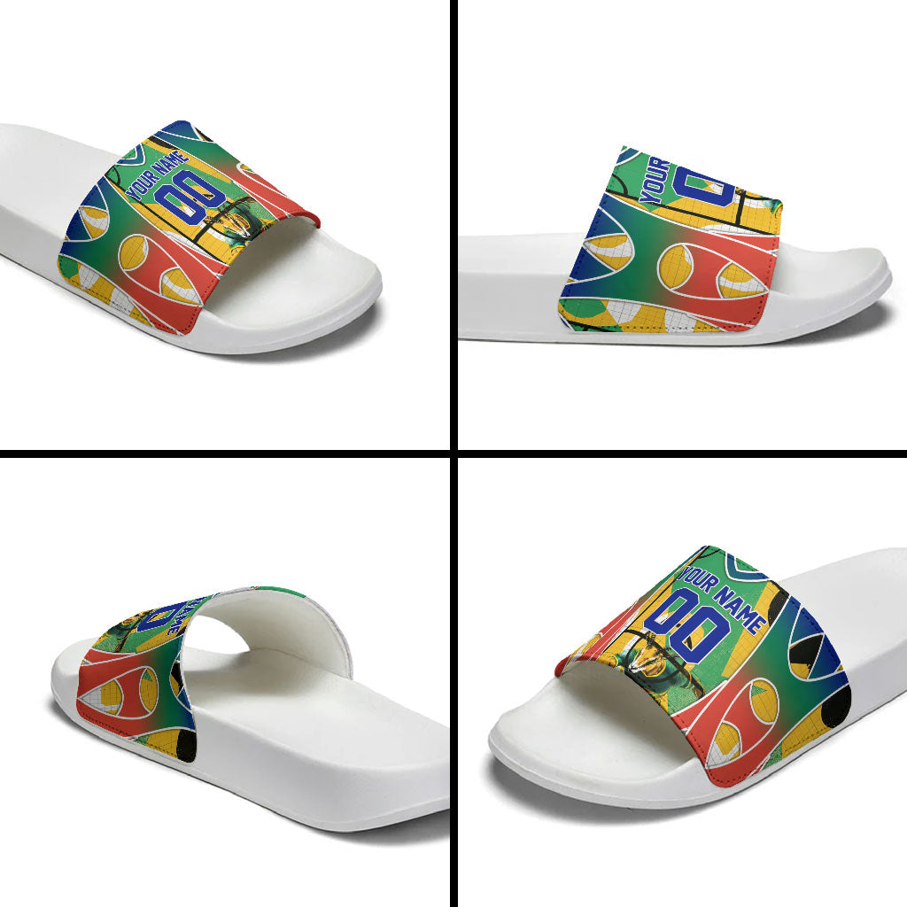 Personalized South Africa Football Springbok Slide Sandals Bafana Bafana Rainbow Nation Flag Colors