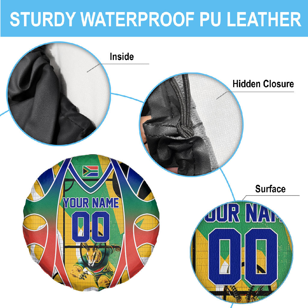 Personalized South Africa Football Springbok Spare Tire Cover Bafana Bafana Rainbow Nation Flag Colors