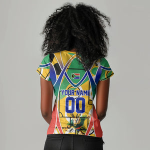 Personalized South Africa Football Springbok Women V-Neck T-Shirt Bafana Bafana Rainbow Nation Flag Colors