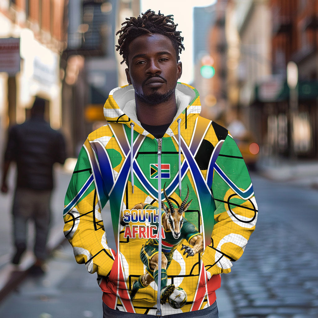 Personalized South Africa Football Springbok Zip Hoodie Bafana Bafana Rainbow Nation Flag Colors