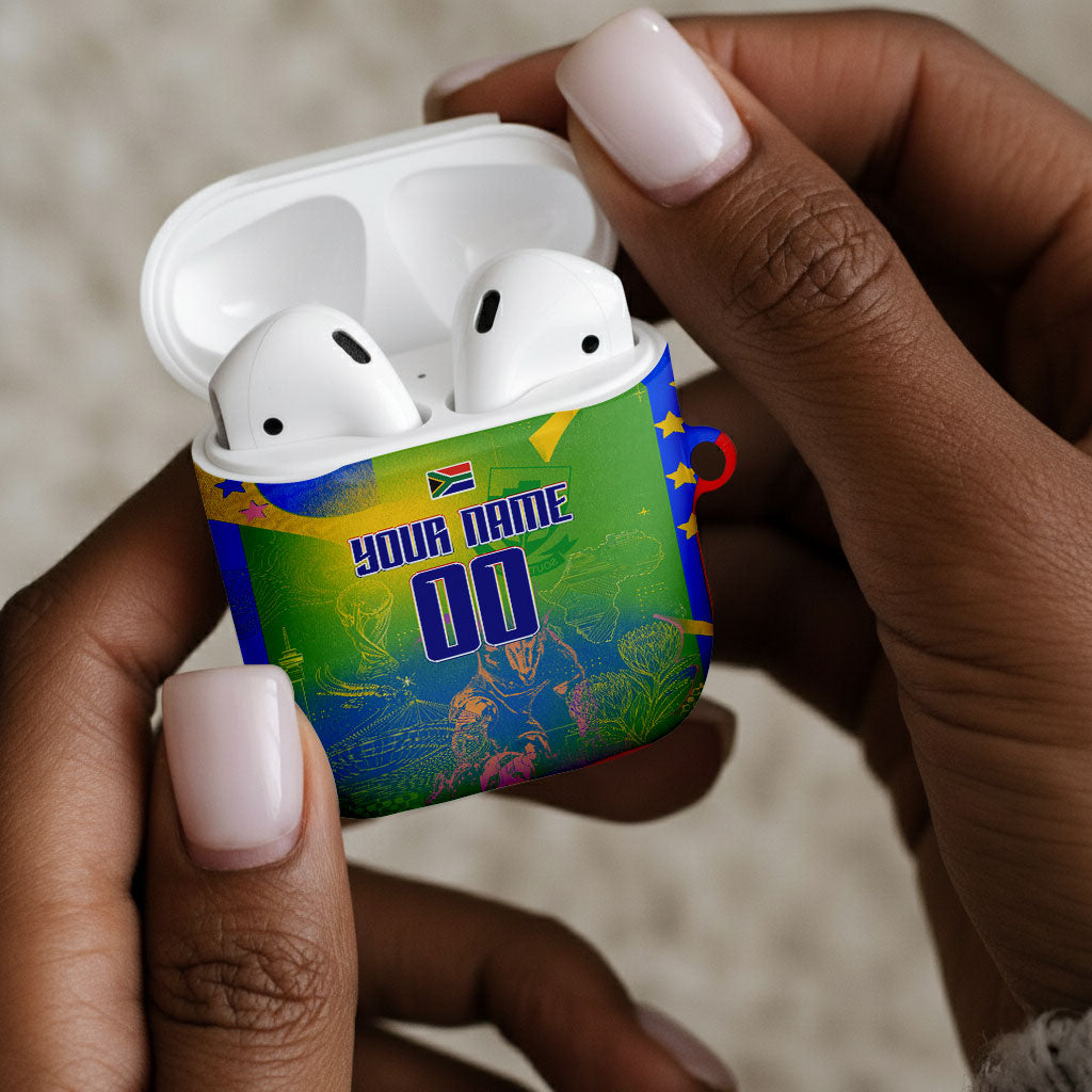Personalized South Africa Football AirPods Case Springbok Champion Soccer Mascot Protea