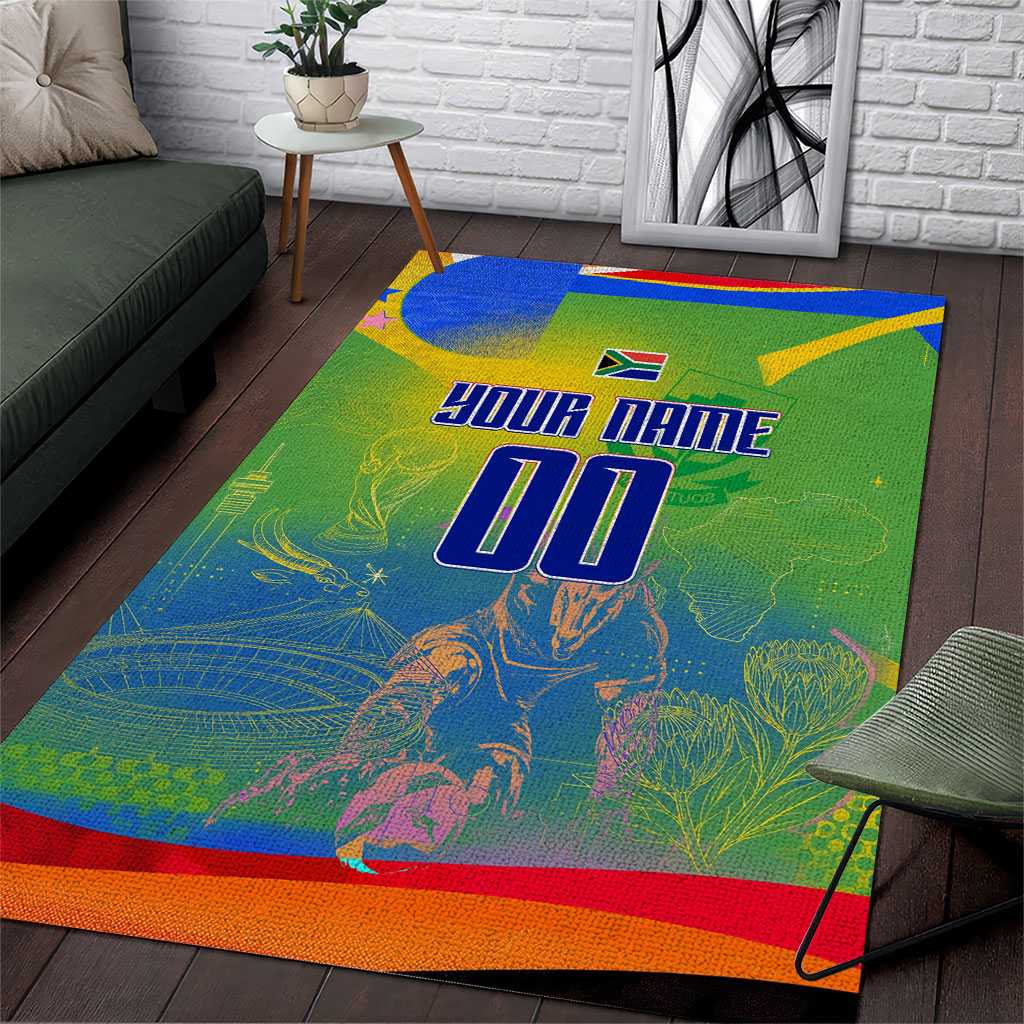 Personalized South Africa Football Area Rug Springbok Champion Soccer Mascot Protea