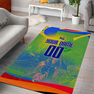Personalized South Africa Football Area Rug Springbok Champion Soccer Mascot Protea