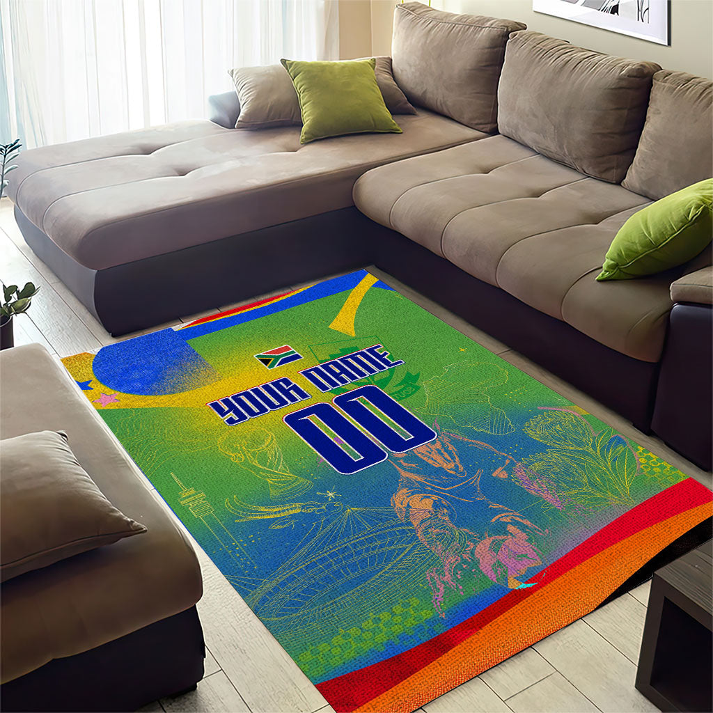 Personalized South Africa Football Area Rug Springbok Champion Soccer Mascot Protea