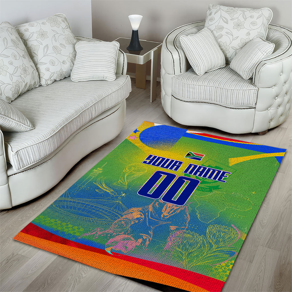 Personalized South Africa Football Area Rug Springbok Champion Soccer Mascot Protea
