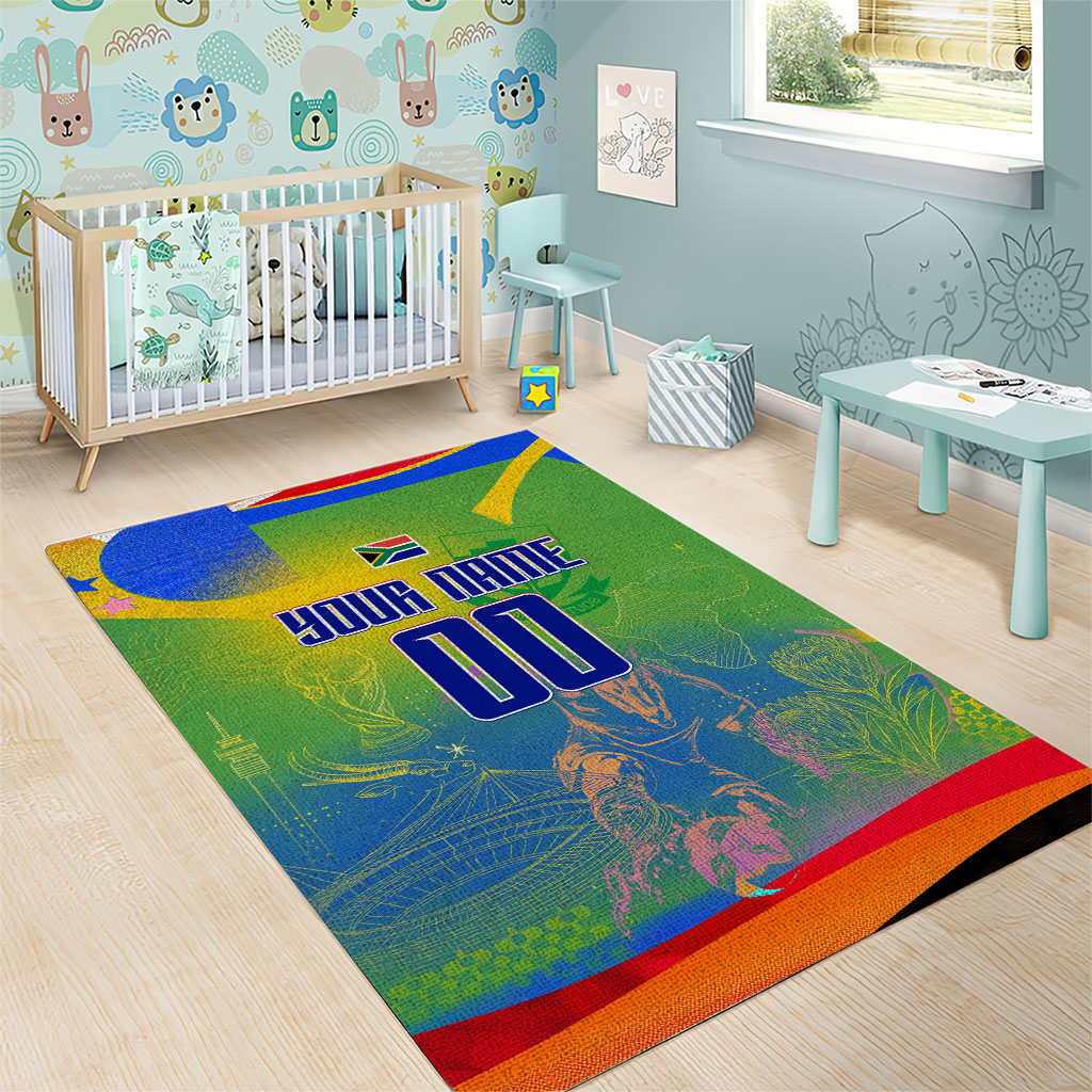 Personalized South Africa Football Area Rug Springbok Champion Soccer Mascot Protea