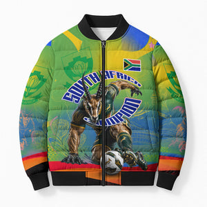 Personalized South Africa Football Bomber Puffer Jacket Springbok Champion Soccer Mascot Protea
