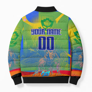 Personalized South Africa Football Bomber Puffer Jacket Springbok Champion Soccer Mascot Protea