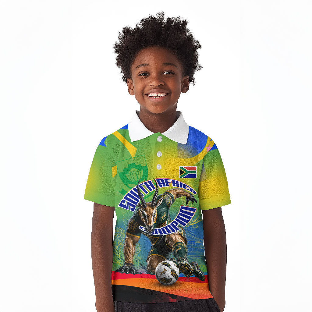 Personalized South Africa Football Kid Polo Shirt Springbok Champion Soccer Mascot Protea