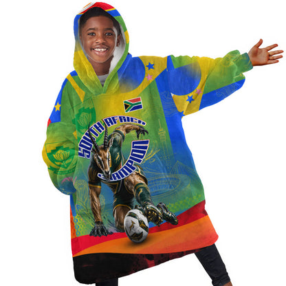 Personalized South Africa Football Kid Wearable Blanket Hoodie Springbok Champion Soccer Mascot Protea