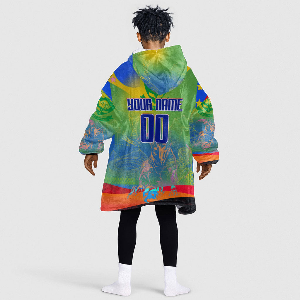 Personalized South Africa Football Kid Wearable Blanket Hoodie Springbok Champion Soccer Mascot Protea