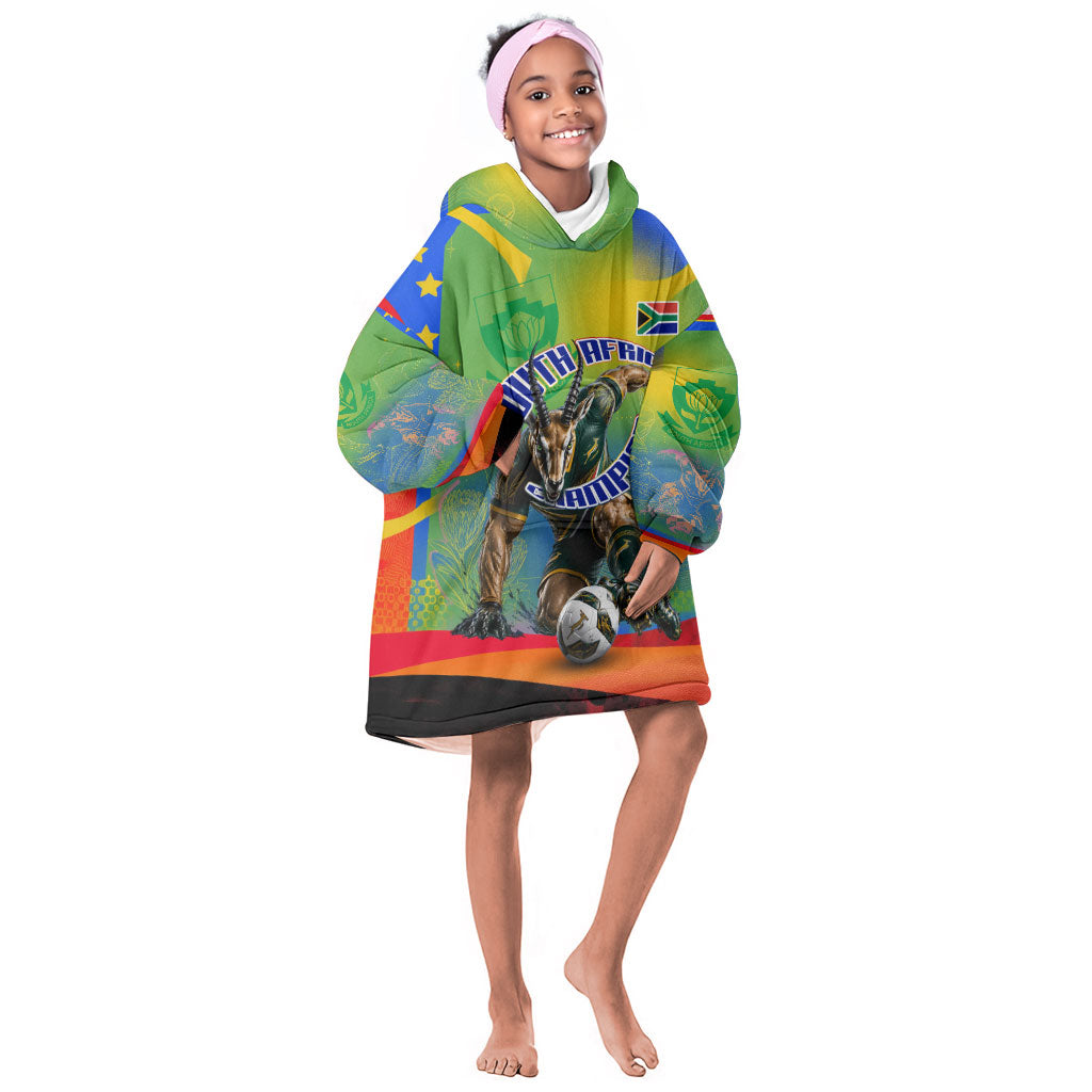 Personalized South Africa Football Kid Wearable Blanket Hoodie Springbok Champion Soccer Mascot Protea