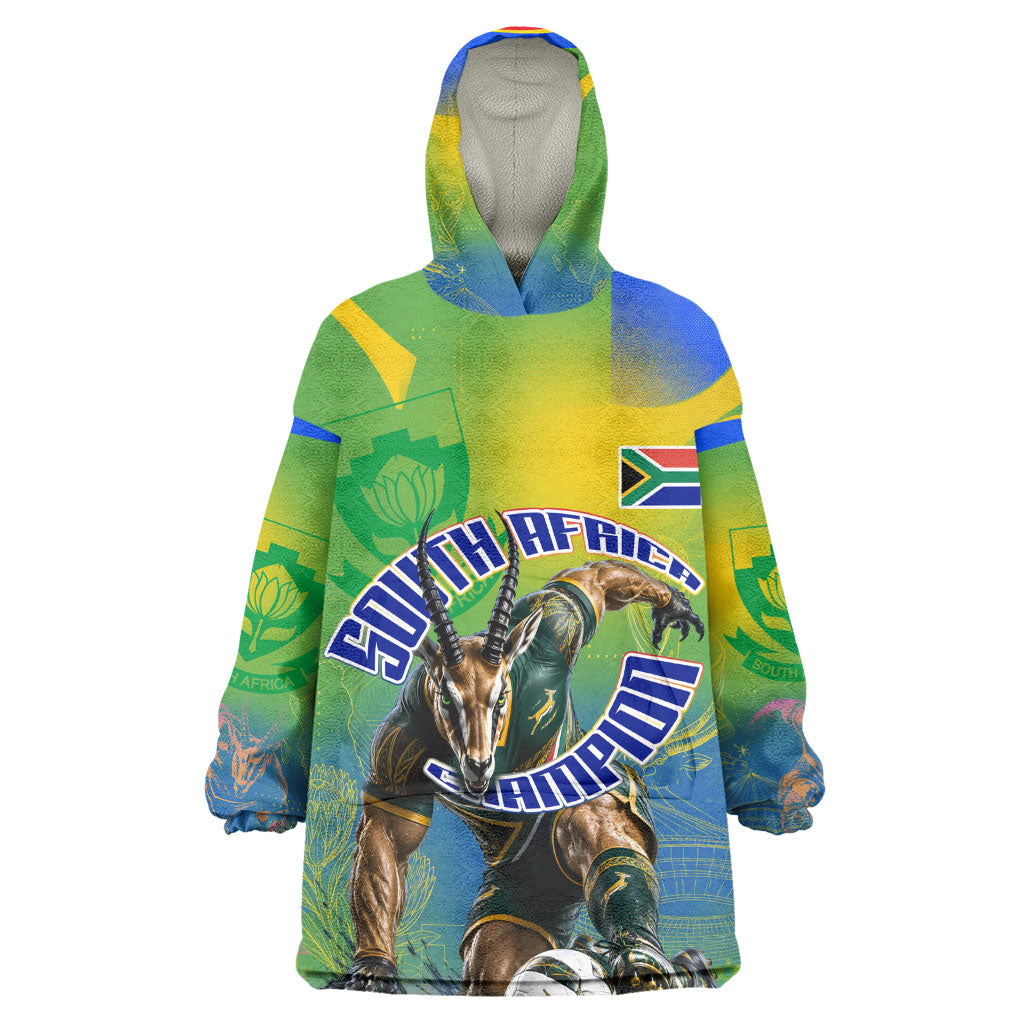 Personalized South Africa Football Kid Wearable Blanket Hoodie Springbok Champion Soccer Mascot Protea
