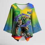Personalized South Africa Football Kimono Sleeve Blouse Springbok Champion Soccer Mascot Protea