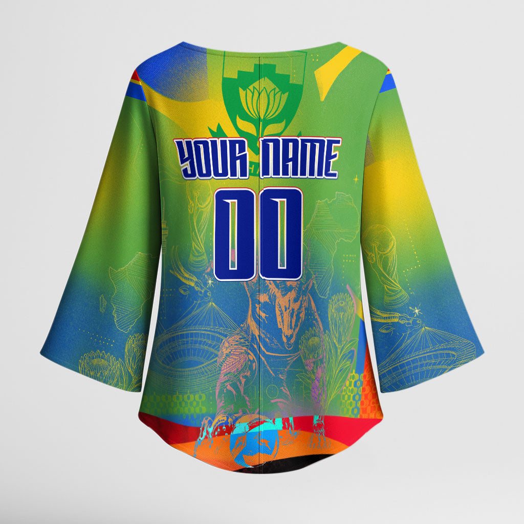 Personalized South Africa Football Kimono Sleeve Blouse Springbok Champion Soccer Mascot Protea