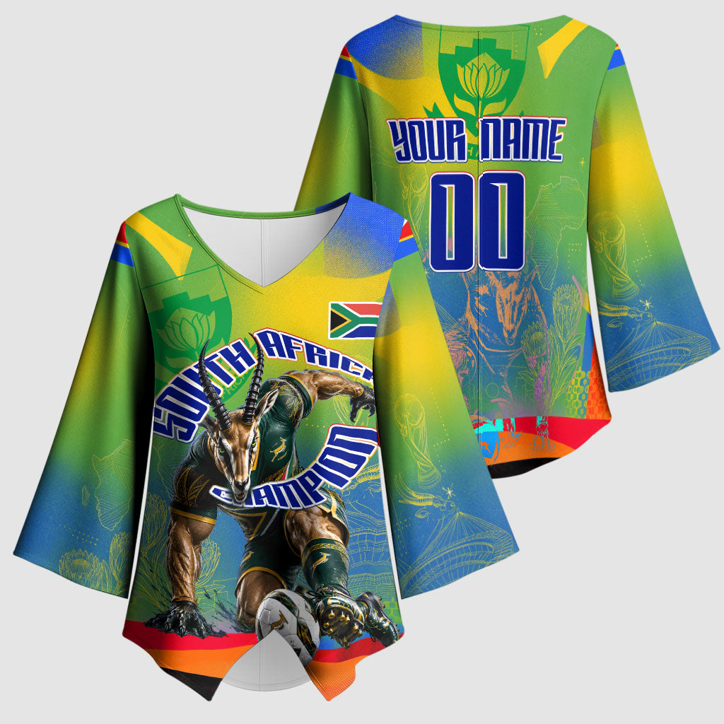 Personalized South Africa Football Kimono Sleeve Blouse Springbok Champion Soccer Mascot Protea
