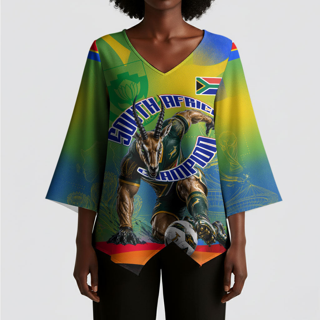 Personalized South Africa Football Kimono Sleeve Blouse Springbok Champion Soccer Mascot Protea