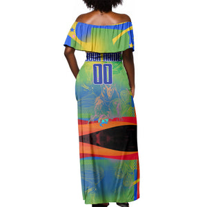 Personalized South Africa Football Off Shoulder Maxi Dress Springbok Champion Soccer Mascot Protea