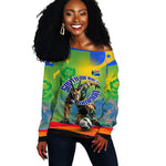 Personalized South Africa Football Off Shoulder Sweater Springbok Champion Soccer Mascot Protea