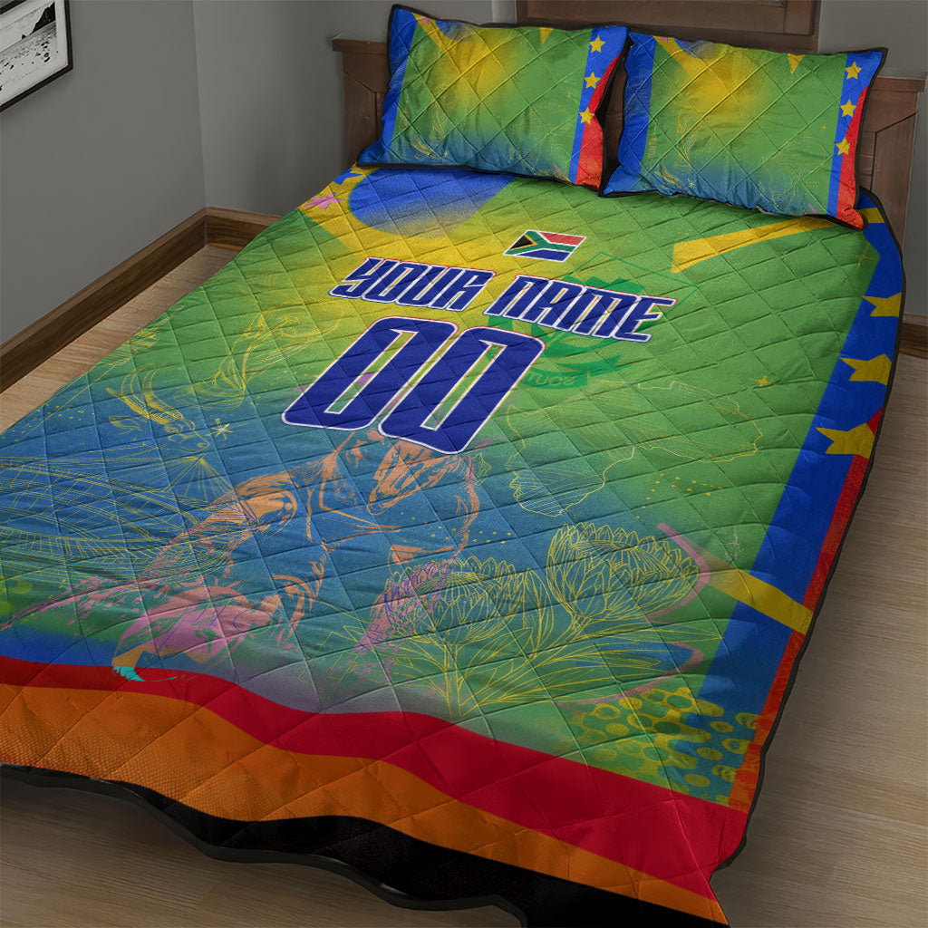 Personalized South Africa Football Quilt Bed Set Springbok Champion Soccer Mascot Protea