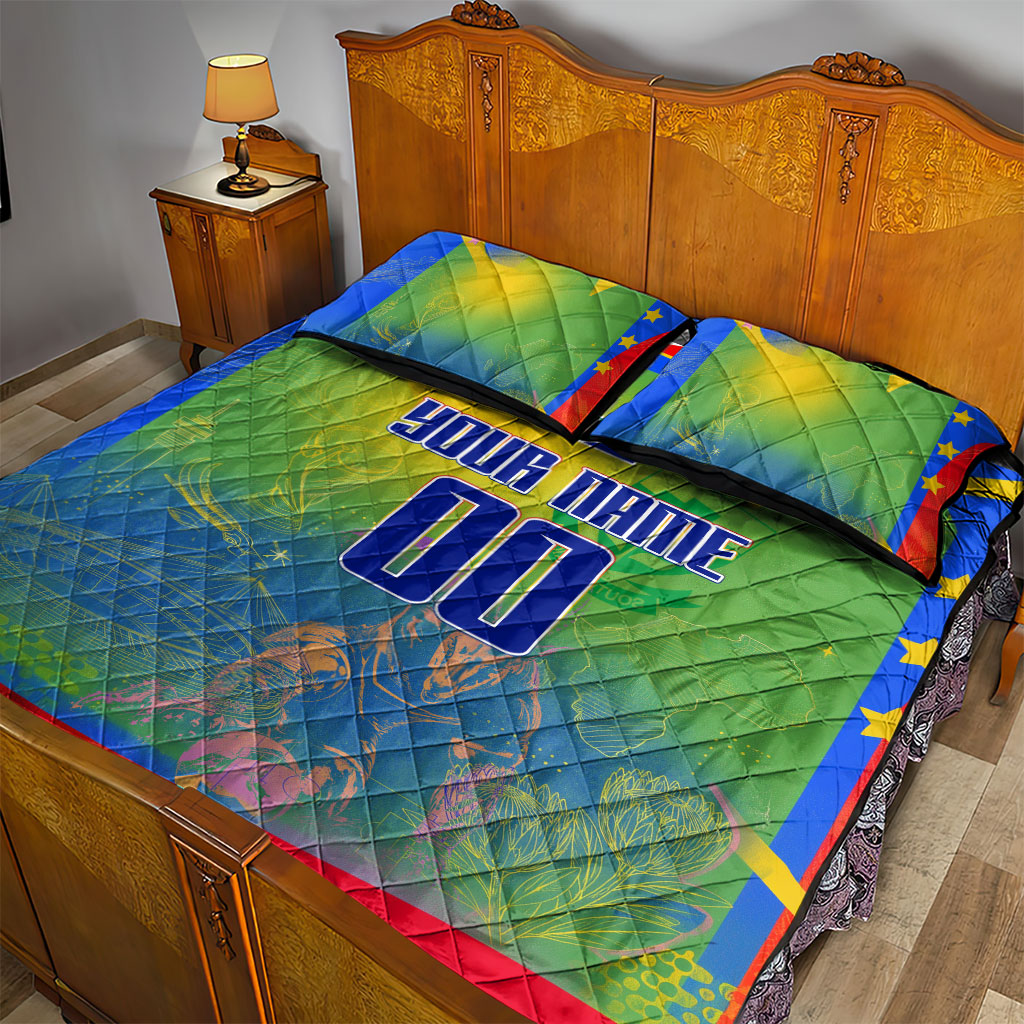 Personalized South Africa Football Quilt Bed Set Springbok Champion Soccer Mascot Protea