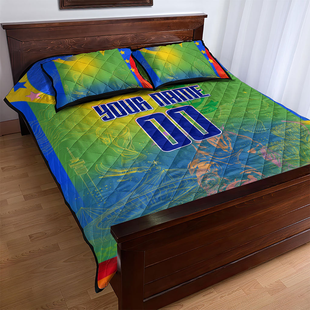 Personalized South Africa Football Quilt Bed Set Springbok Champion Soccer Mascot Protea