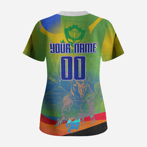 Personalized South Africa Football Scrub Top Springbok Champion Soccer Mascot Protea