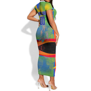 Personalized South Africa Football Short Sleeve Bodycon Dress Springbok Champion Soccer Mascot Protea