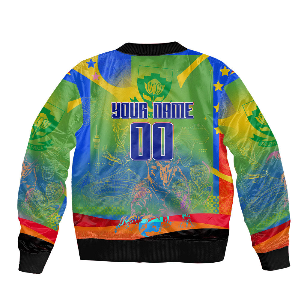Personalized South Africa Football Sleeve Zip Bomber Jacket Springbok Champion Soccer Mascot Protea