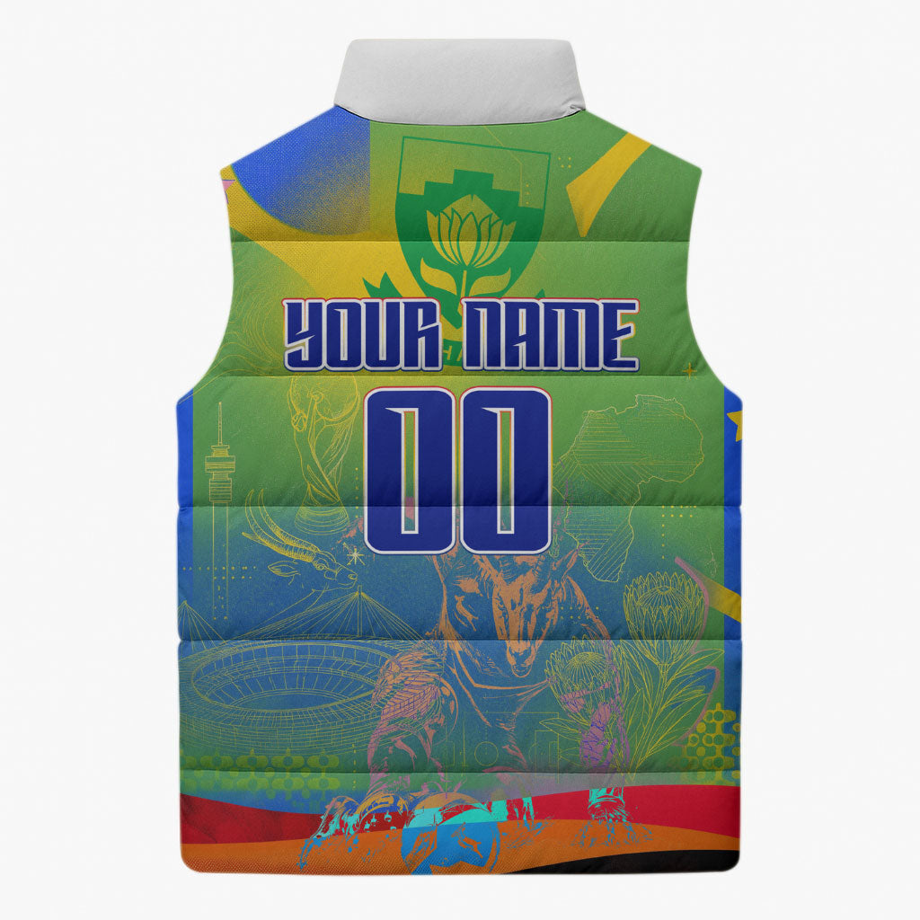 Personalized South Africa Football Sleeveless Puffer Jacket Springbok Champion Soccer Mascot Protea
