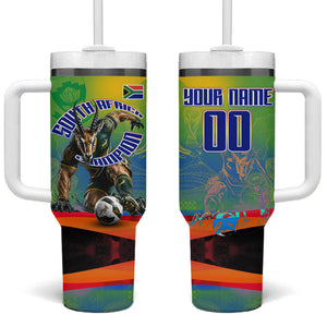 Personalized South Africa Football Tumbler With Handle Springbok Champion Soccer Mascot Protea