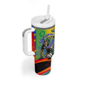 Personalized South Africa Football Tumbler With Handle Springbok Champion Soccer Mascot Protea