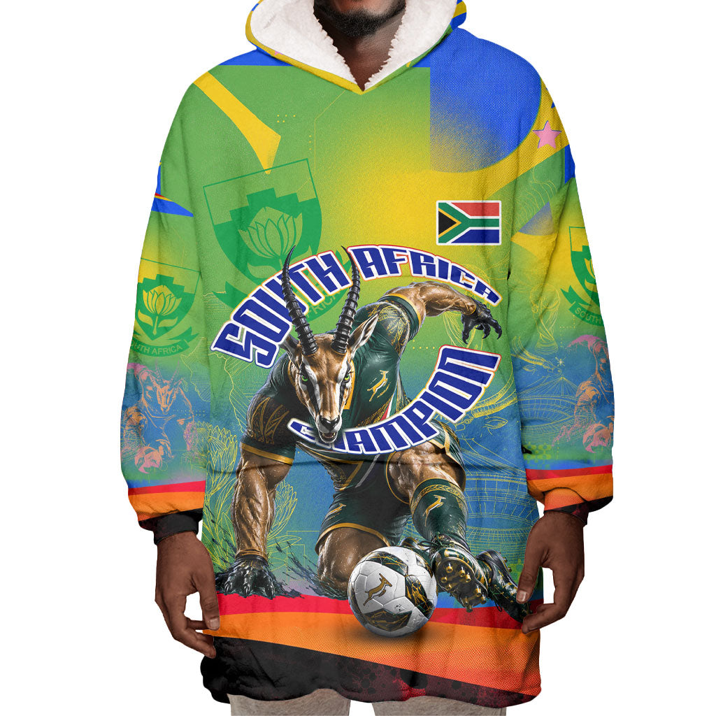Personalized South Africa Football Wearable Blanket Hoodie Springbok Champion Soccer Mascot Protea