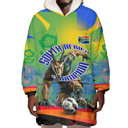 Personalized South Africa Football Wearable Blanket Hoodie Springbok Champion Soccer Mascot Protea