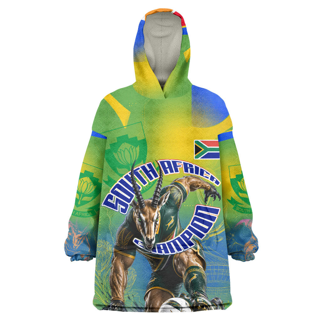 Personalized South Africa Football Wearable Blanket Hoodie Springbok Champion Soccer Mascot Protea